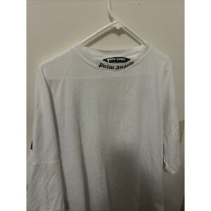 Palm Angels Oversize Curved Logo T-shirt White Black PMAA002R21JER001 Mens L
